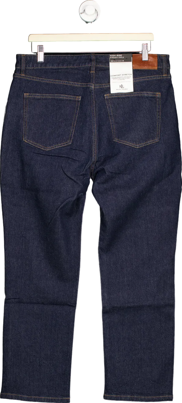 Lauren Ralph Lauren Dark Blue High-Rise Straight Ankle Jeans UK 14