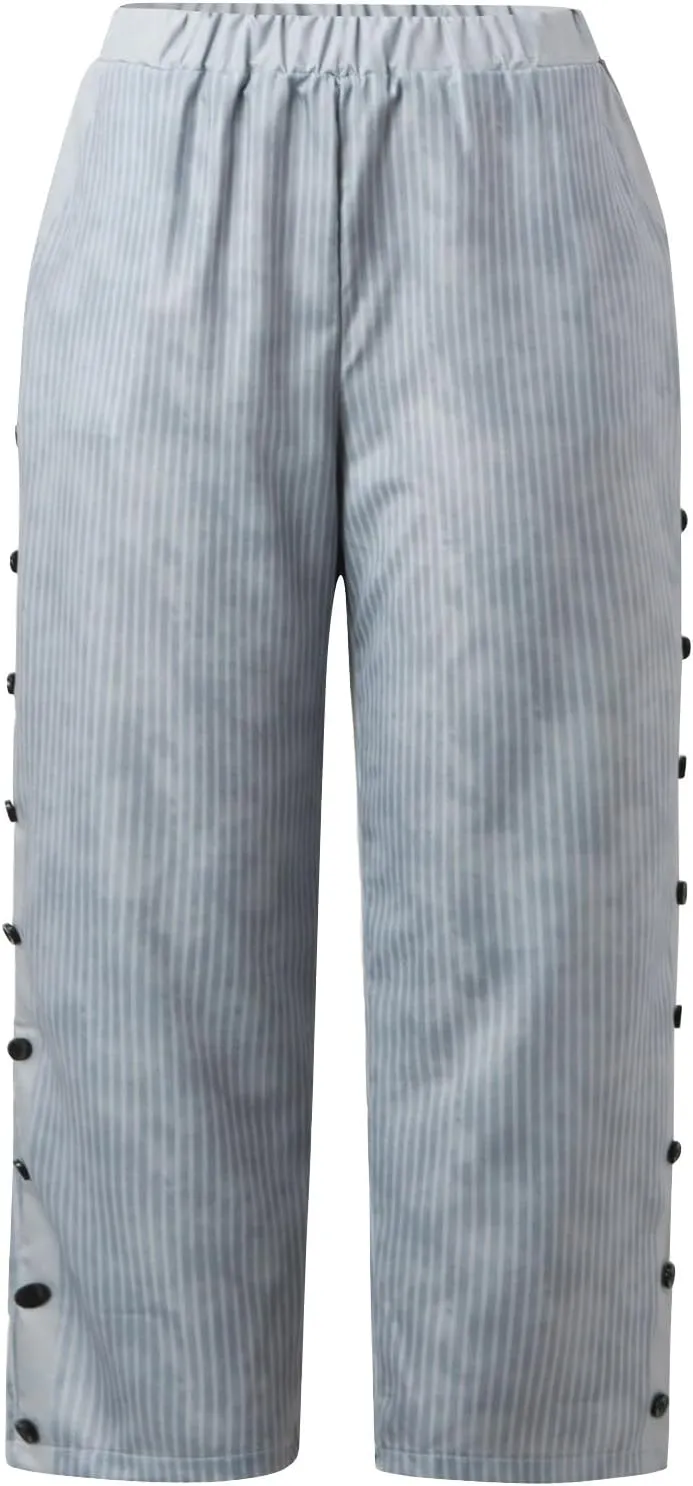 Linen Capris for Women Lightweight Summer Pants Drawstring Elastic Waisted Vacation Beach Linen Pants Casual Travel Trousers