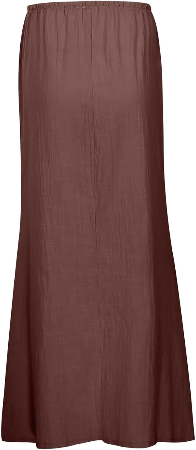 Long Skirts for Women Linen Drawstring High Waist Bodycon Maxi Skirts Boho Flowy Trendy Beach Vacation Summer 2025