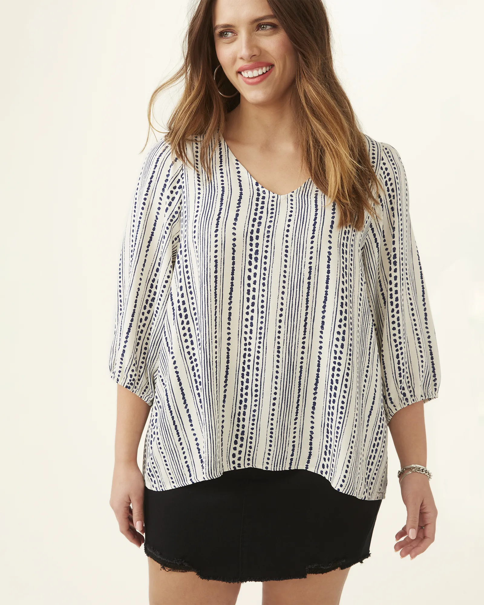 Lori Print Crepe Blouse | Ivory / Navy