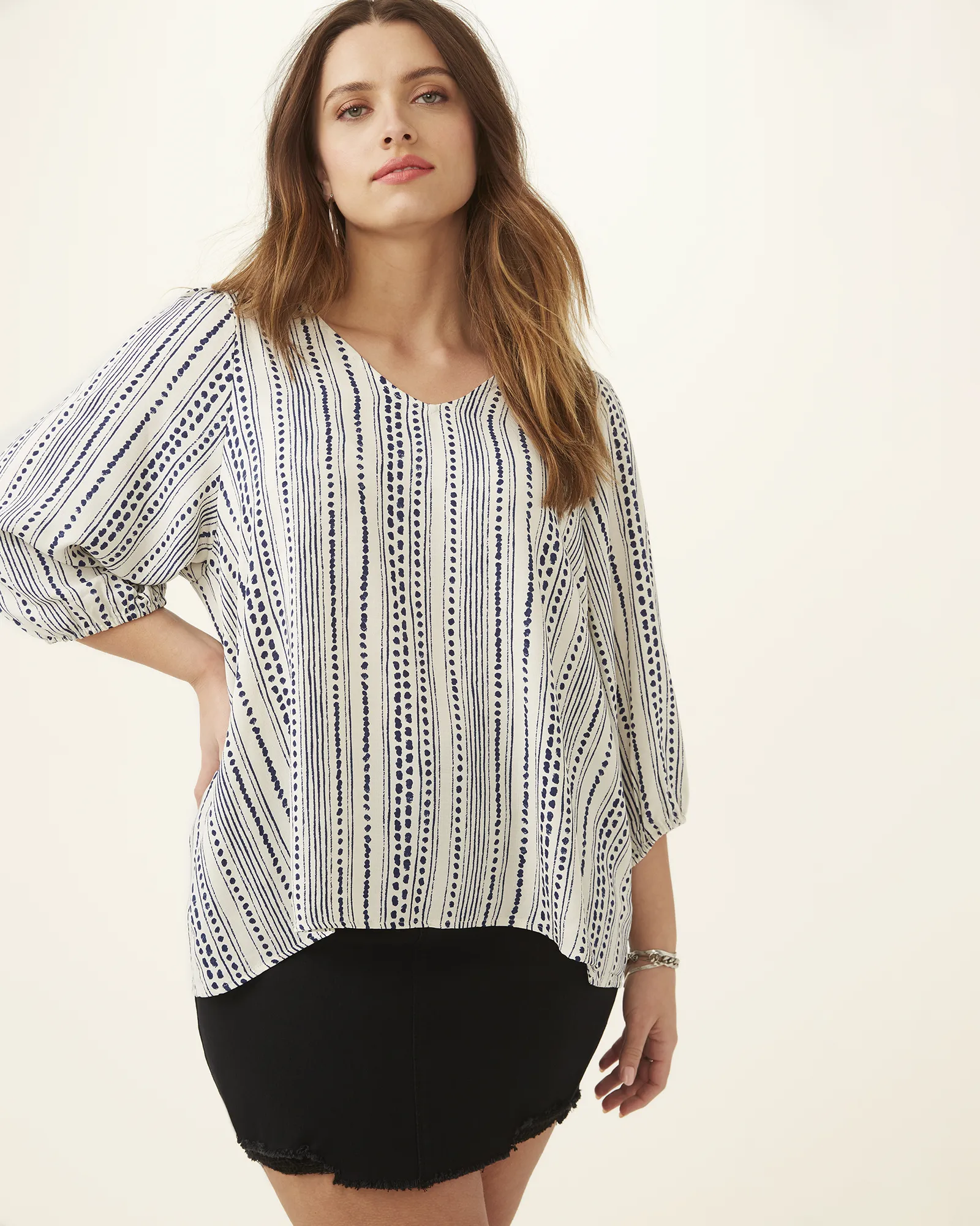 Lori Print Crepe Blouse | Ivory / Navy