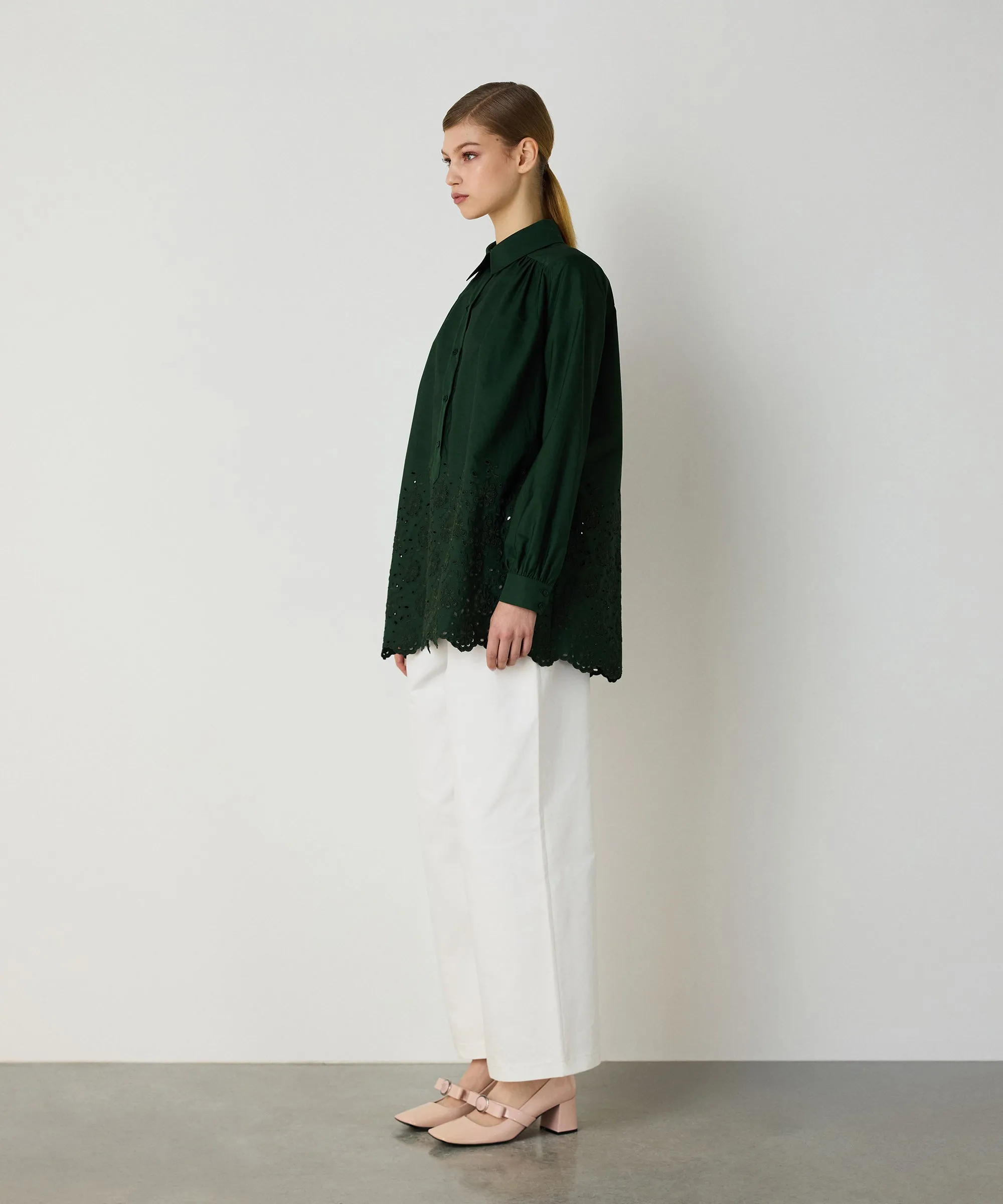 Machka Embroidered Oversize Blouse Green