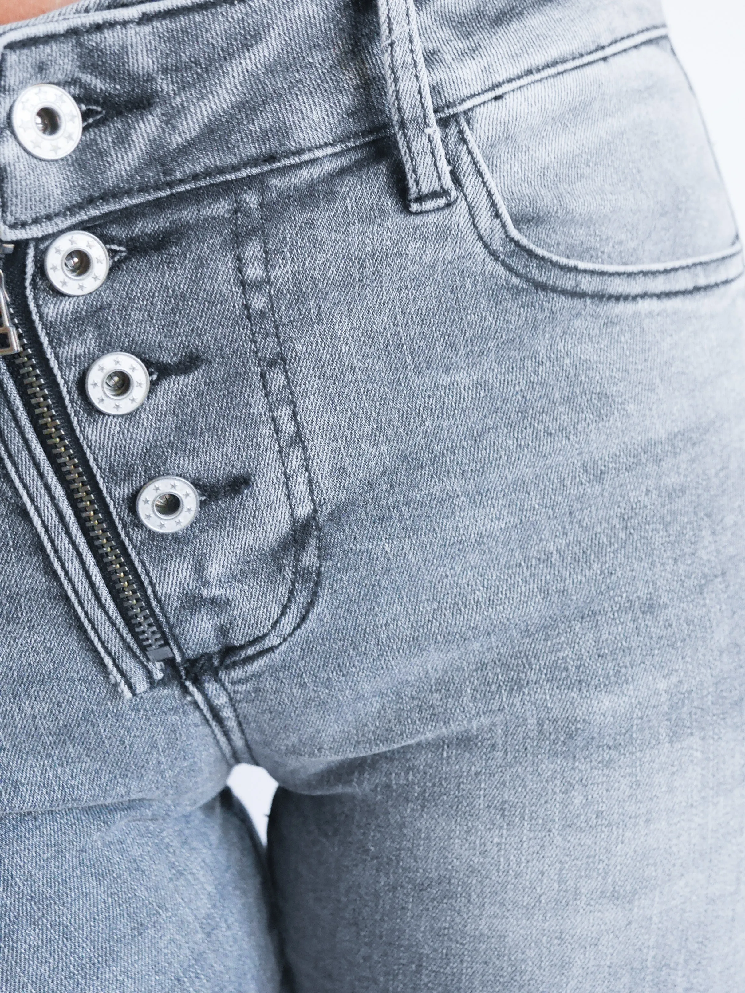 Melly & Co Grey Washed 4 Button Hole Detail Jeans
