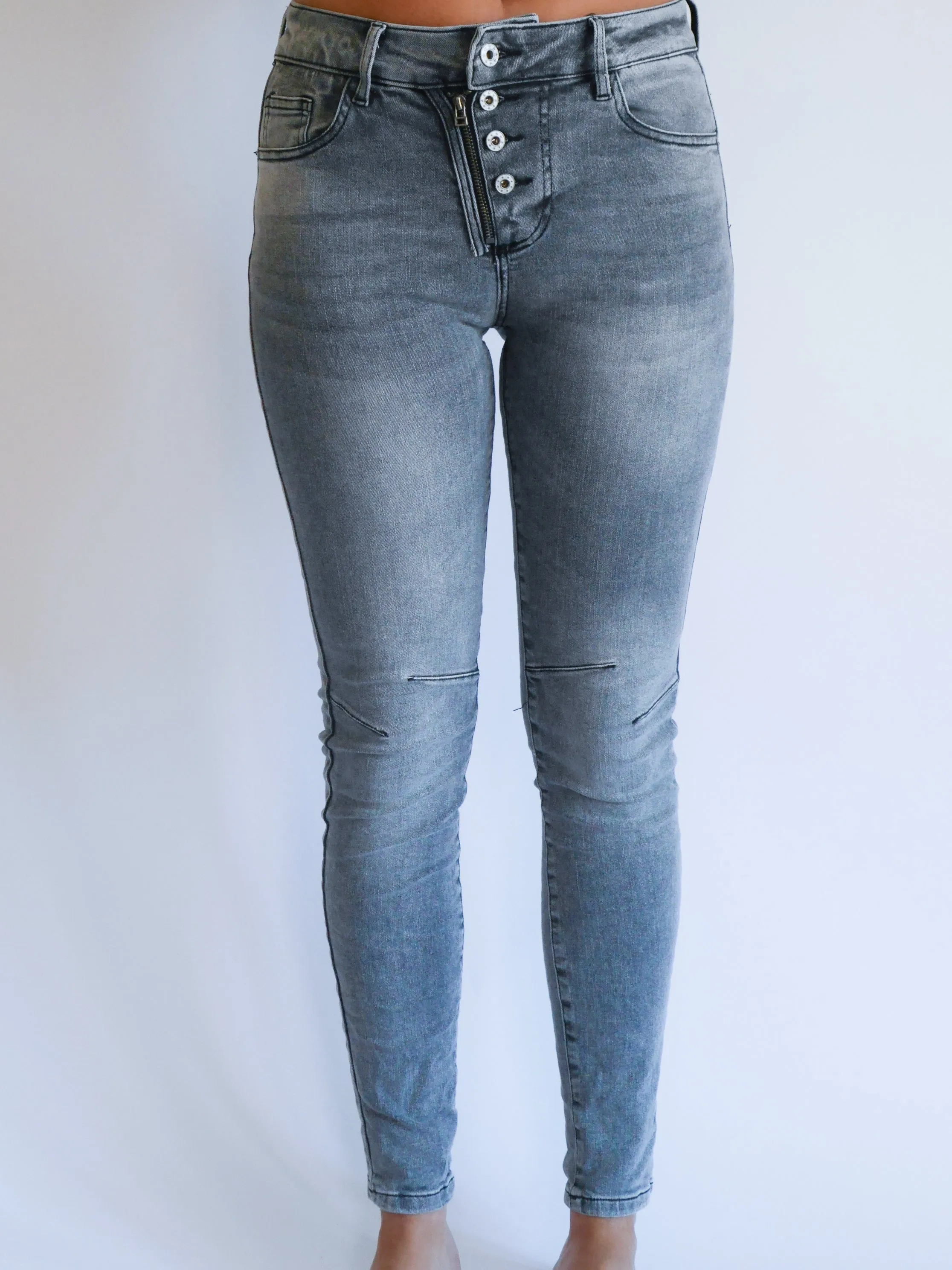Melly & Co Grey Washed 4 Button Hole Detail Jeans