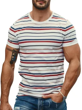 Men's Contrast Stripe Print Casual Short-Sleeved Round Neck T-Shirt