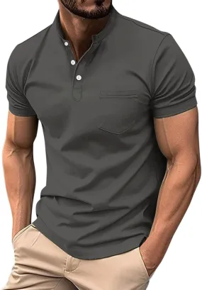 Mens Cotton Henley T-Shirts Casual Slim Fit Short Sleeve Button Fashion Basic Tees Work Shirts Regular Fit Tops 2025 Summer
