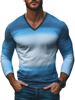 Men's Gradient V-Neck Casual Long Sleeve T-Shirt