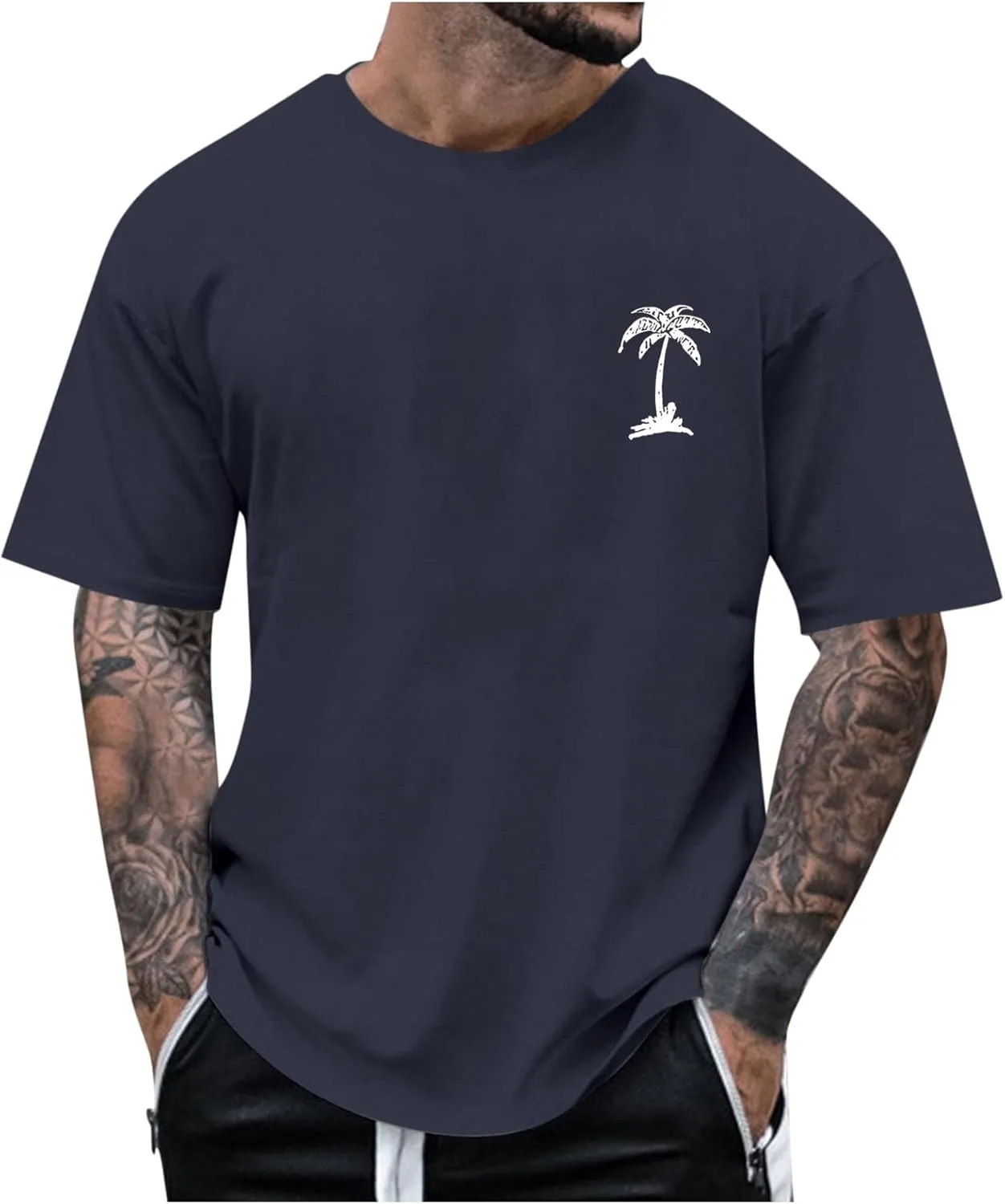 Mens Graphic Tshirts Shirt Tropical Printed Short Sleeve T-Shirt Casual Solid Fitted Round Neck Summer Tops