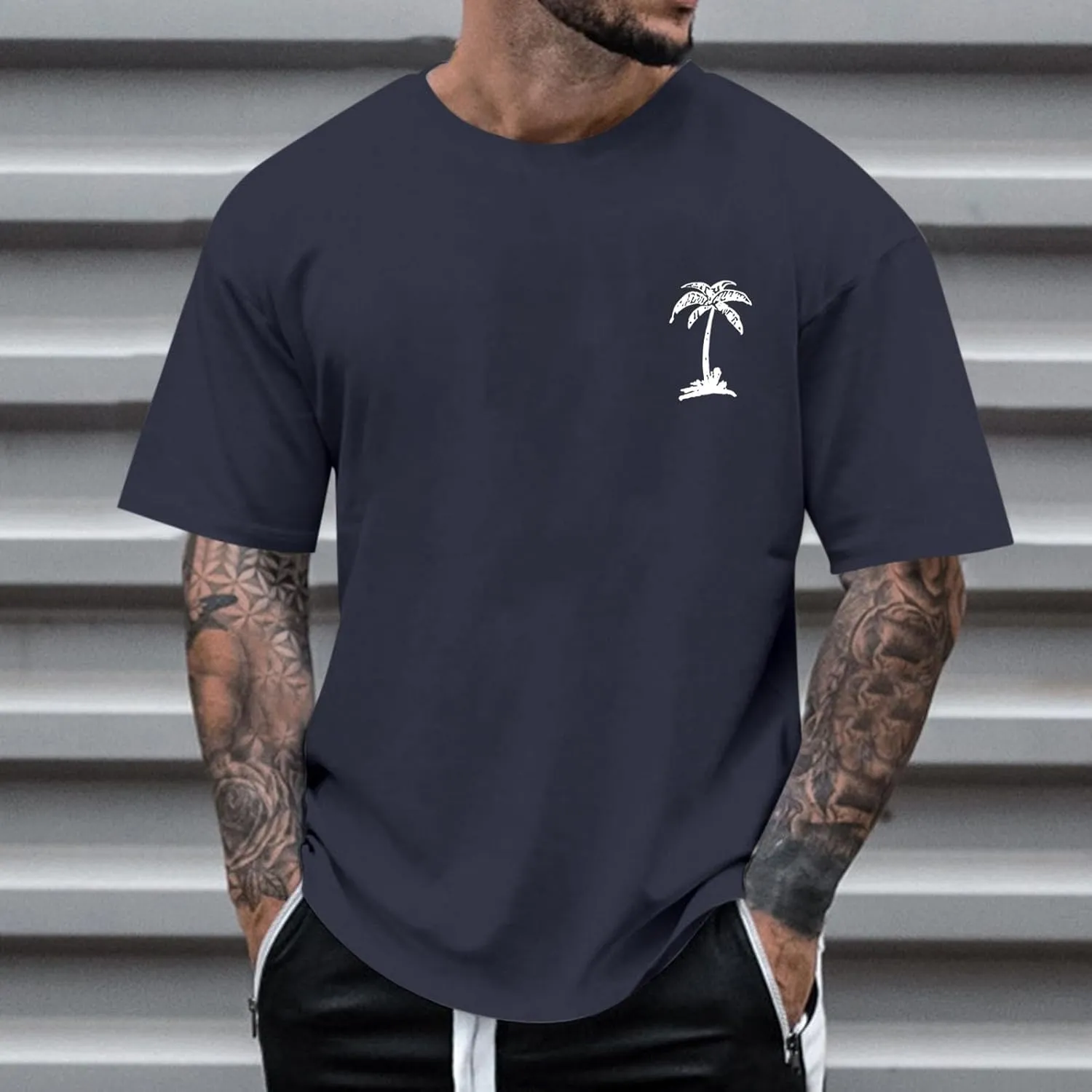 Mens Graphic Tshirts Shirt Tropical Printed Short Sleeve T-Shirt Casual Solid Fitted Round Neck Summer Tops