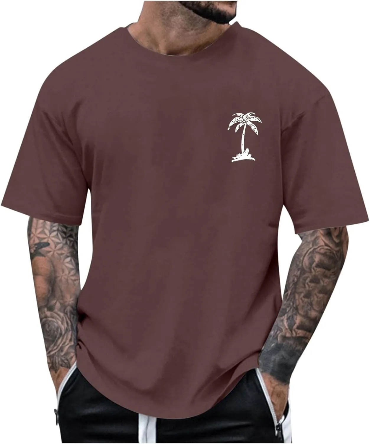 Mens Graphic Tshirts Shirt Tropical Printed Short Sleeve T-Shirt Casual Solid Fitted Round Neck Summer Tops