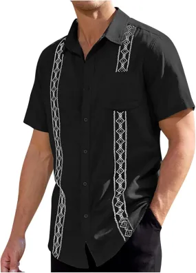 Mens Guayabera Shirt Summer Short Sleeve Cuban Shirt Lightweight Casual Button Down Shirt Travel Beach Tops