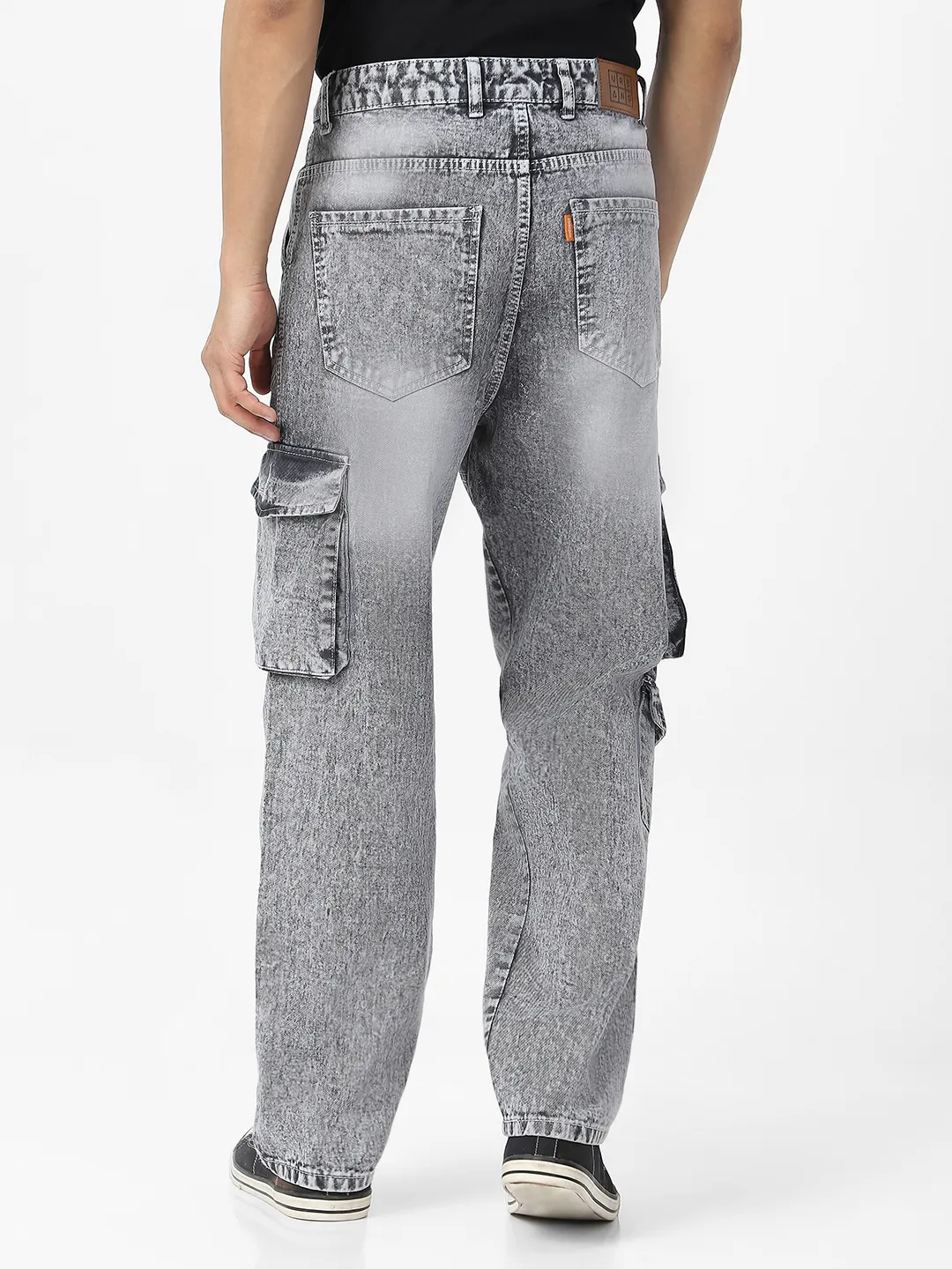 Men's Ice Grey Loose Fit Cargo Jeans With 7 Pockets Non Stretchable