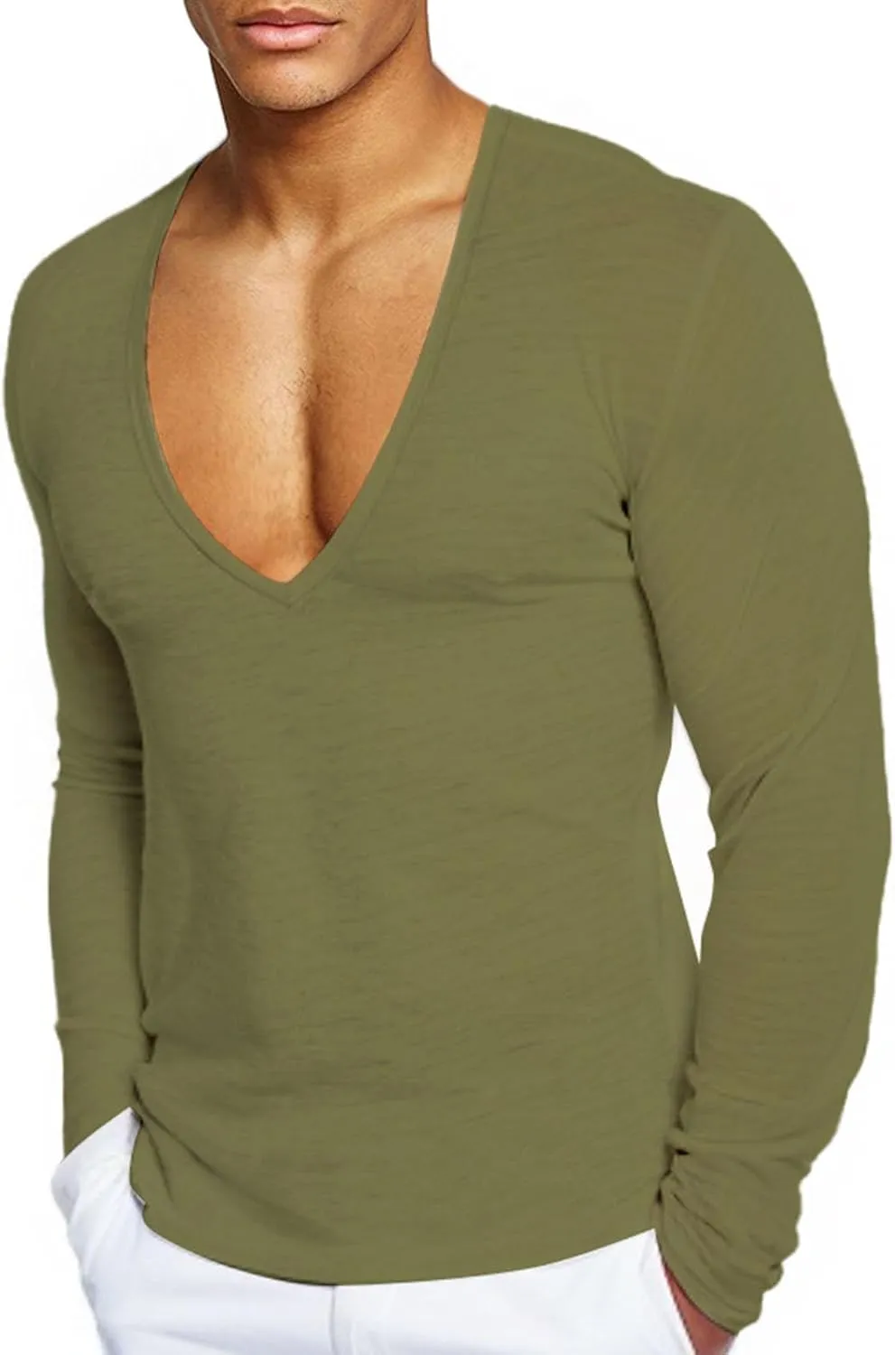 Men's Long Sleeve V Neck Muscle Shirt Athletic Running Workout Athletic Shirts Casual Slim Quick Dry Pullover Tops