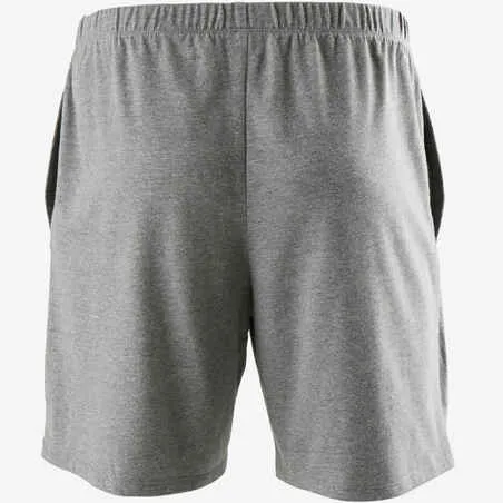 Men's short straight-cut cotton fitness shorts 100 with key pocket - grey