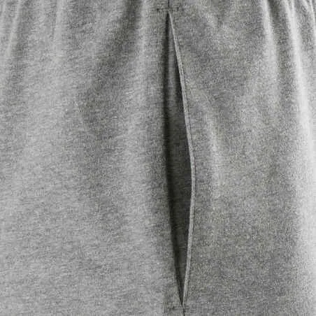 Men's short straight-cut cotton fitness shorts 100 with key pocket - grey
