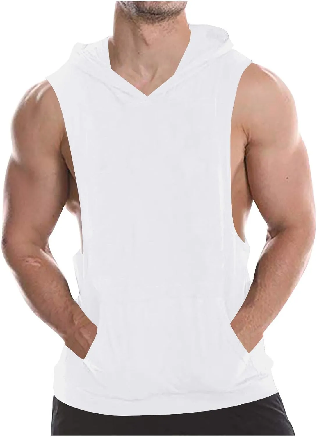 Mens Workout Hooded Tank Tops Bodybuilding Muscle Cut Off Tshirt Sports Training Sleeveless Gym Hoodies Summer Casual