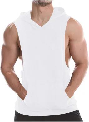 Mens Workout Hooded Tank Tops Bodybuilding Muscle Cut Off Tshirt Sports Training Sleeveless Gym Hoodies Summer Casual