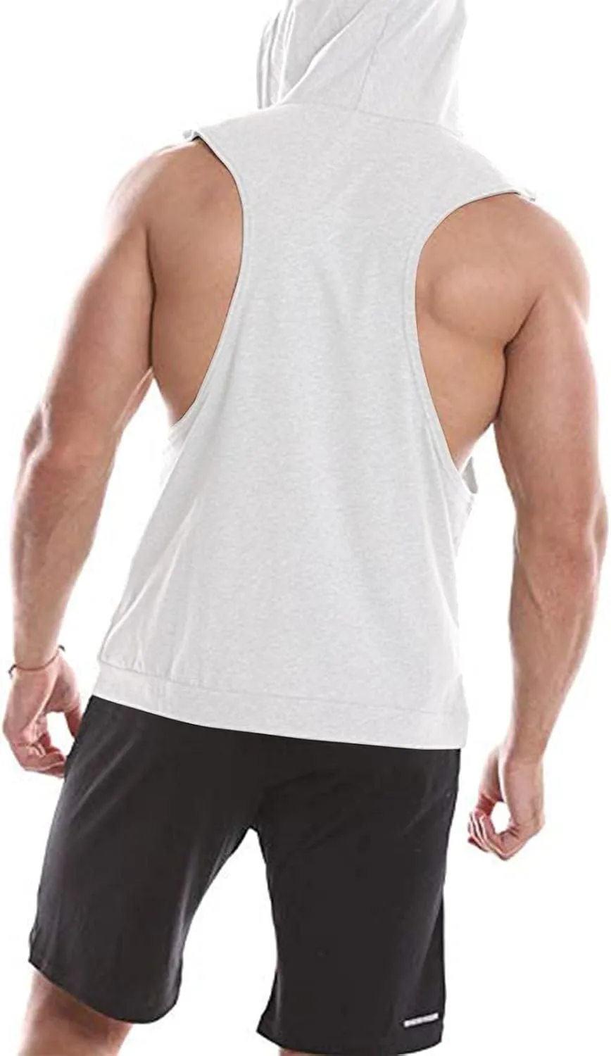 Mens Workout Hooded Tank Tops Bodybuilding Muscle Cut Off Tshirt Sports Training Sleeveless Gym Hoodies Summer Casual