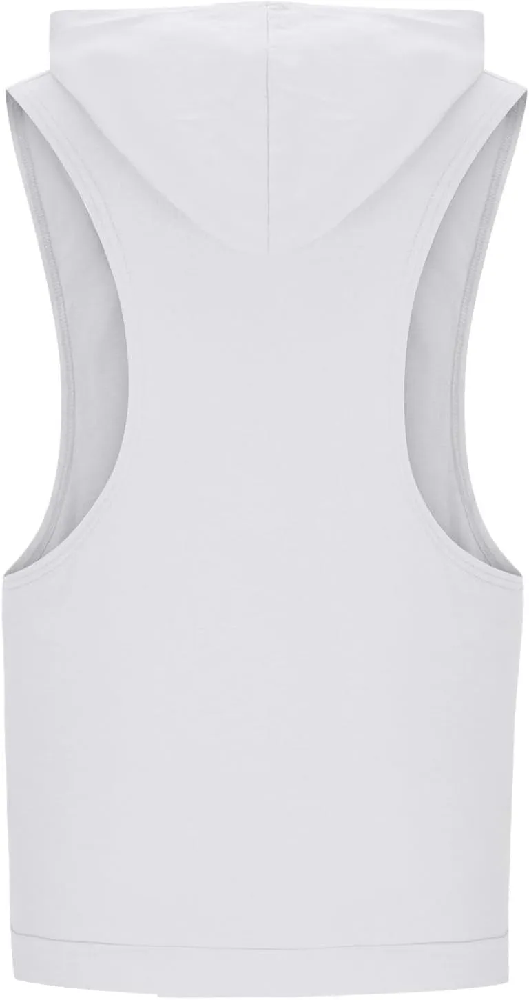 Mens Workout Hooded Tank Tops Bodybuilding Muscle Cut Off Tshirt Sports Training Sleeveless Gym Hoodies Summer Casual