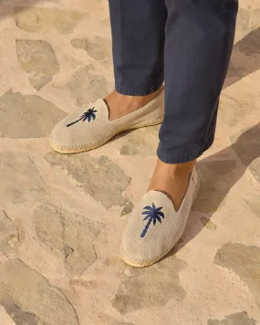 Organic Hemp Embroidered Espadrilles - Z45C0 - Palm Springs Natural and Navy Palm