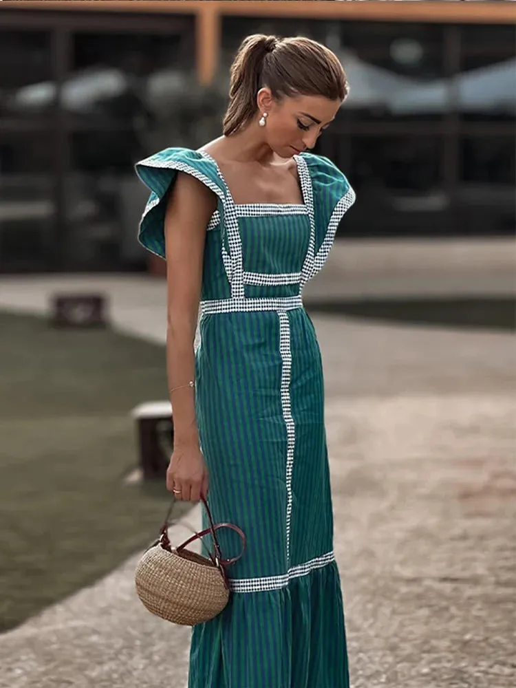 Plaid Patchwork Maxi Dresses - Mayce