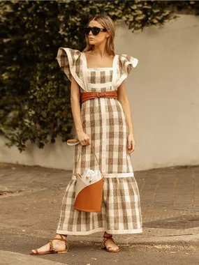 Plaid Patchwork Maxi Dresses - Mayce