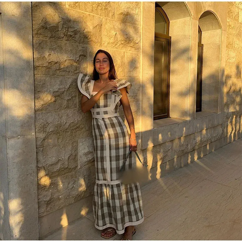 Plaid Patchwork Maxi Dresses - Mayce