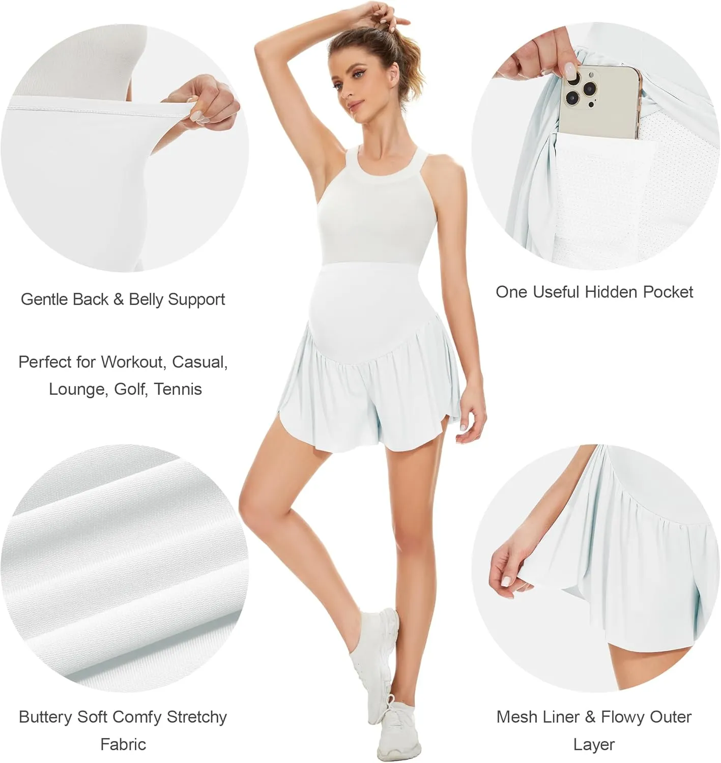 POSHGLAM Women's Maternity Flowy Shorts Over Belly Workout Causal Comfy Stretchy Summer Shorts