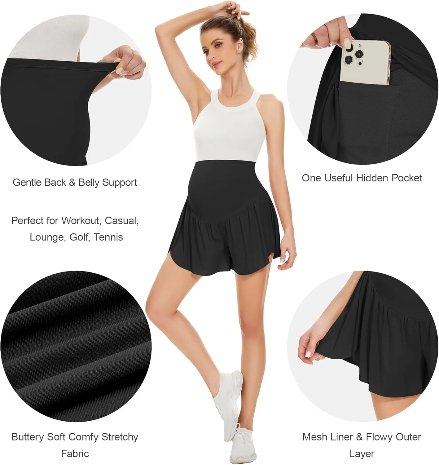 POSHGLAM Women's Maternity Flowy Shorts Over Belly Workout Causal Comfy Stretchy Summer Shorts