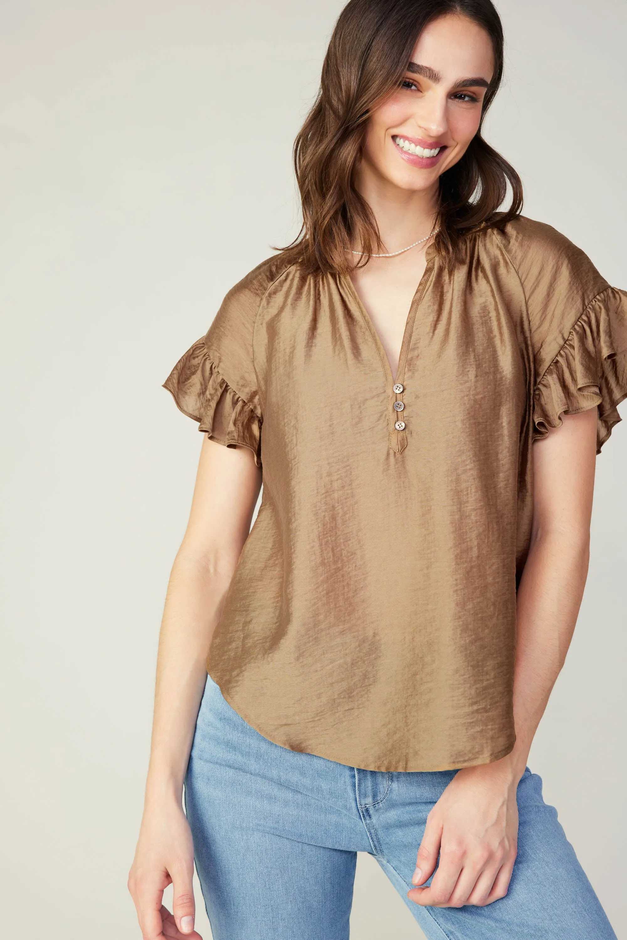 Raglan Sleeve Button Blouse