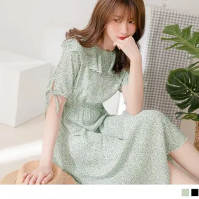 RUFFLE ROUND NECK FLORAL PRINTED DRESS