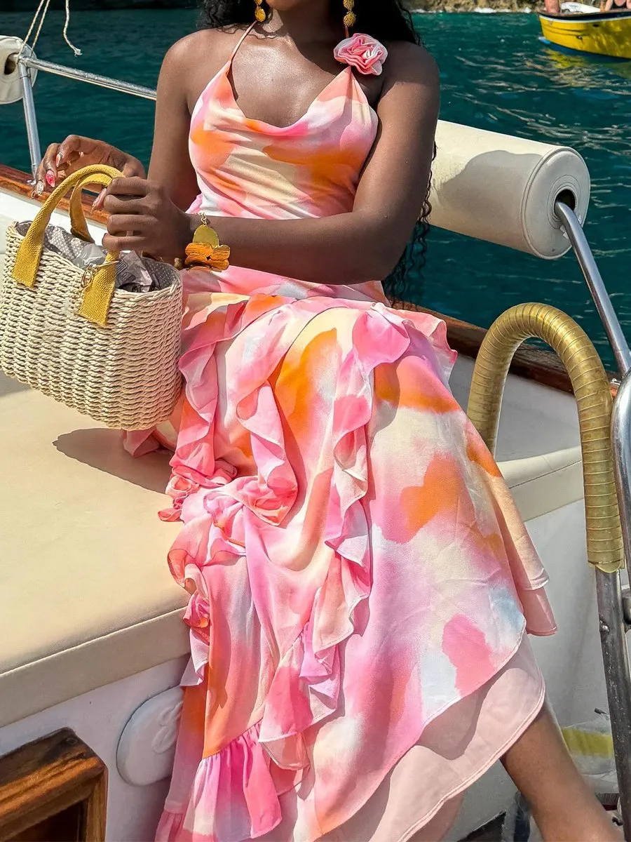 Sexy Deep V Neck Ruffled Sling Dress