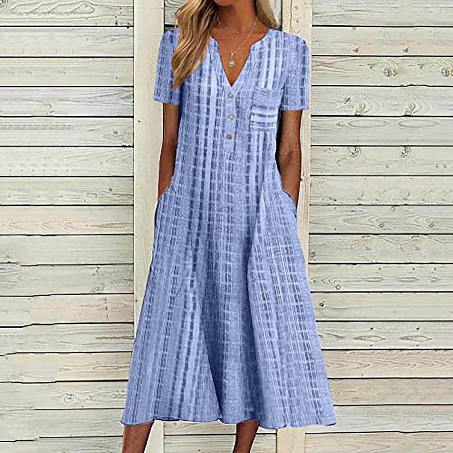 SGASY Summer Dresses for Women 2024 Plus Size Short Sleeve Button Down Boho Midi Sundress House Dress with Pockets