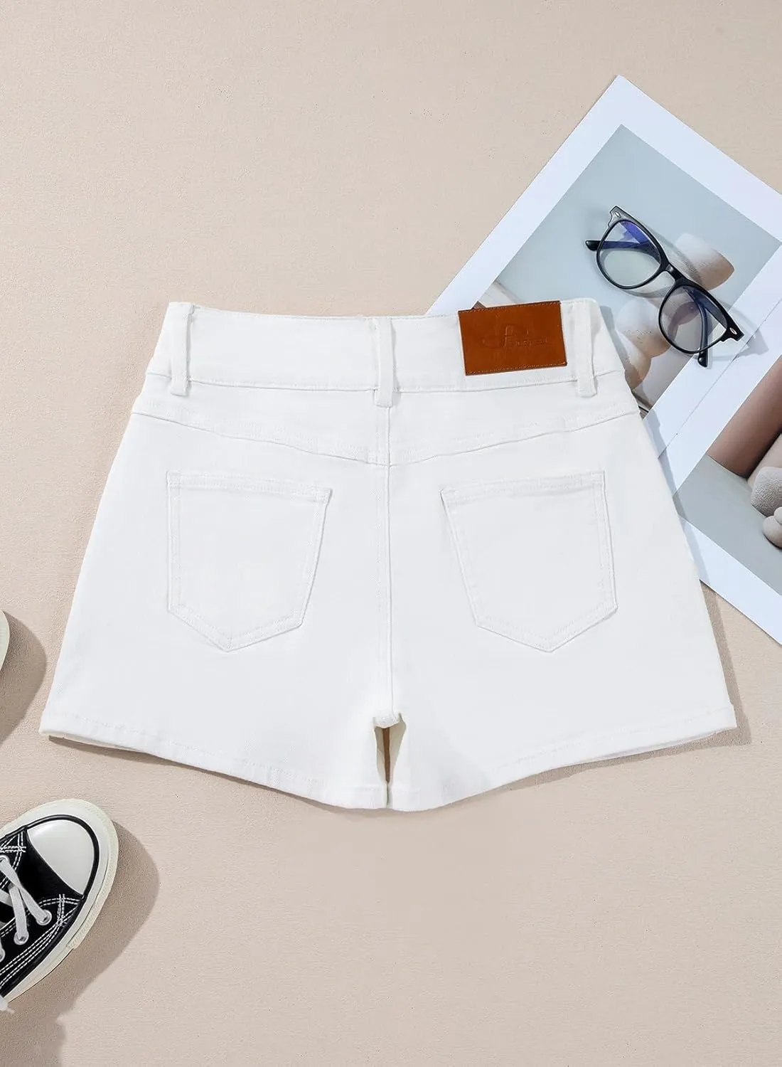 Sidefeel Womens Jean Shorts Casual High Waisted Stretchy Summer Denim Shorts with Pockets