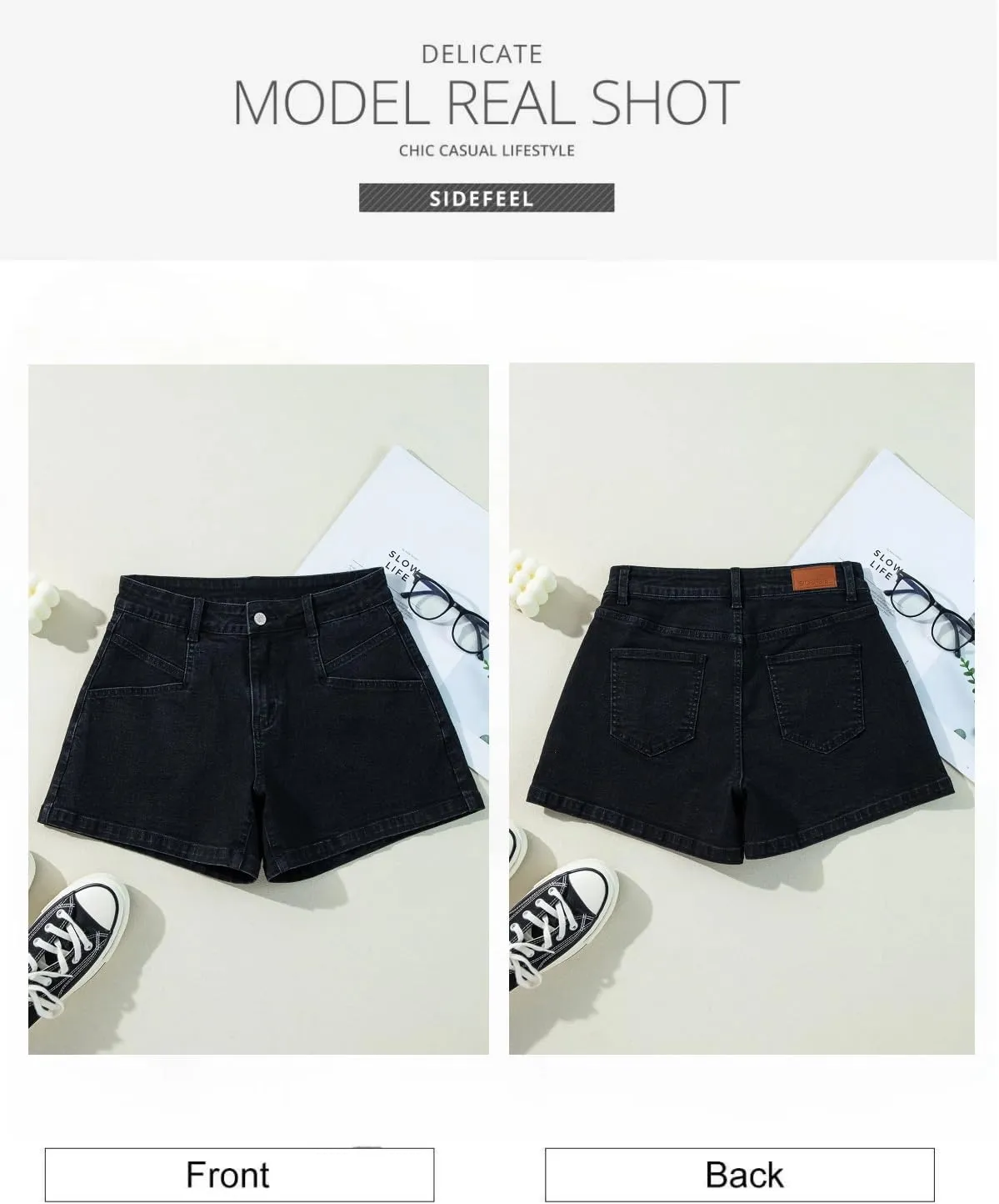 Sidefeel Women’s Jean Shorts High Waisted Stretchy Casual Zimbaplatinum Summer Denim Shorts with Pockets