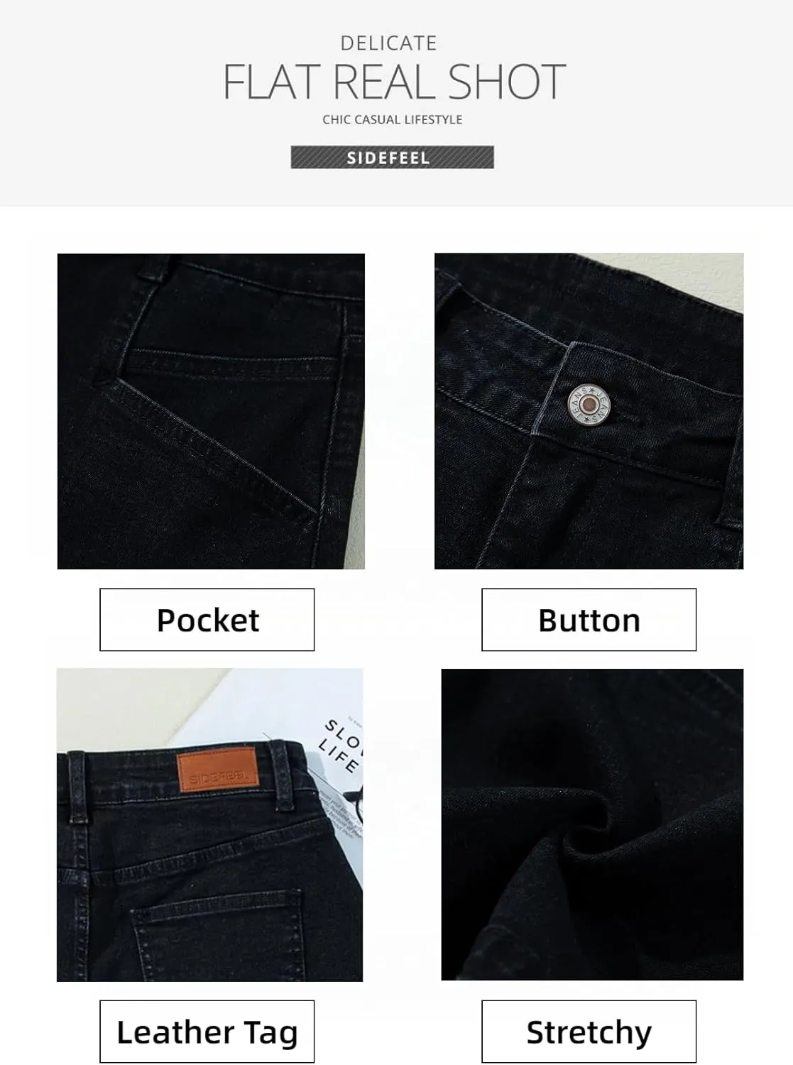 Sidefeel Women’s Jean Shorts High Waisted Stretchy Casual Zimbaplatinum Summer Denim Shorts with Pockets