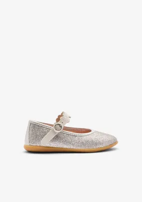 Silver Glitter Strip Ballerinas