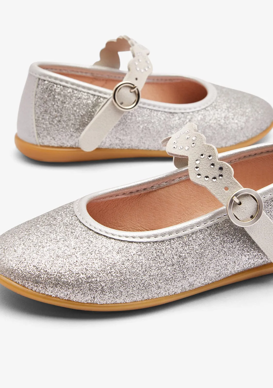 Silver Glitter Strip Ballerinas