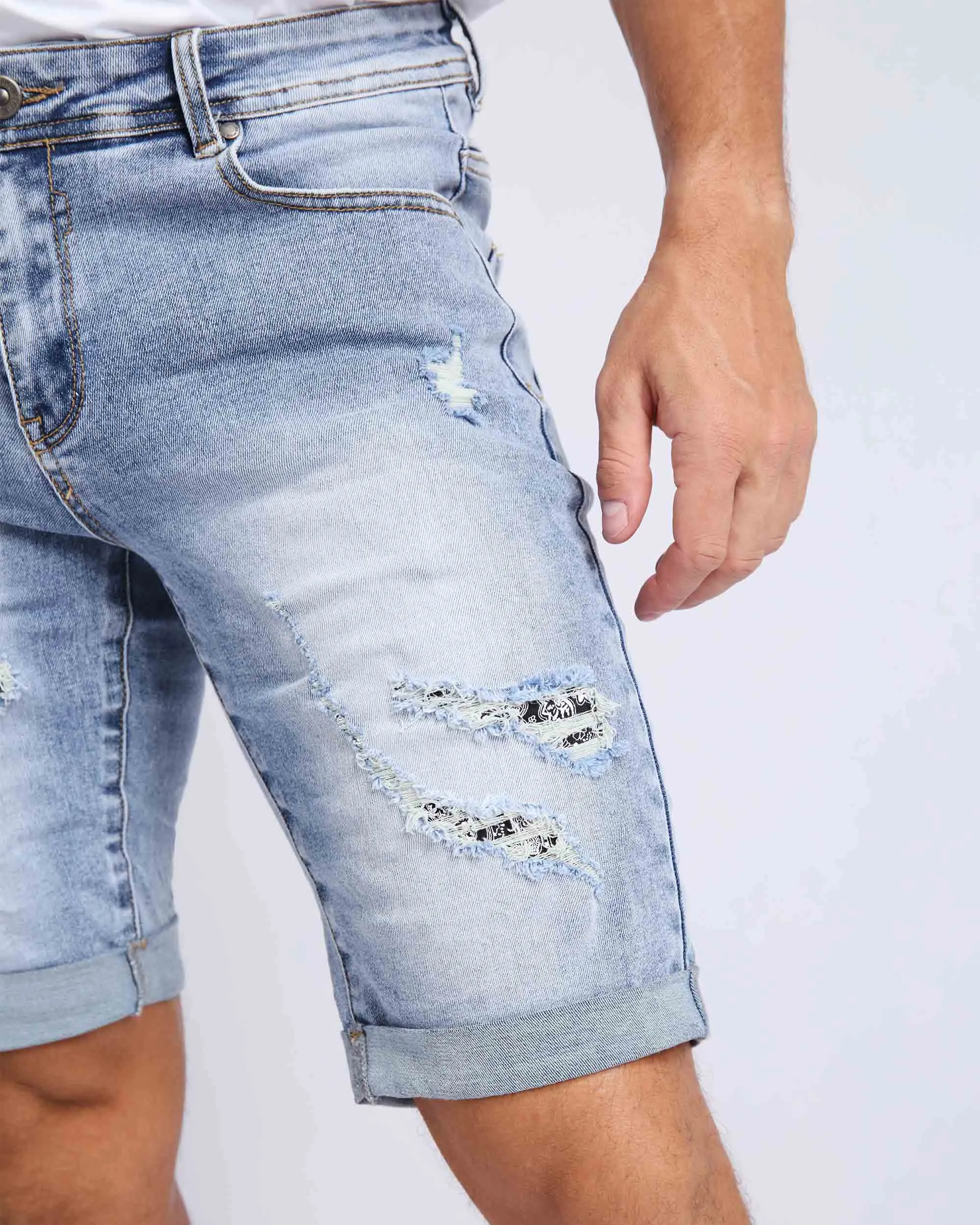 Slim fit Cropped Blue Ripped Jeans Shorts-Mexico Local Delivery