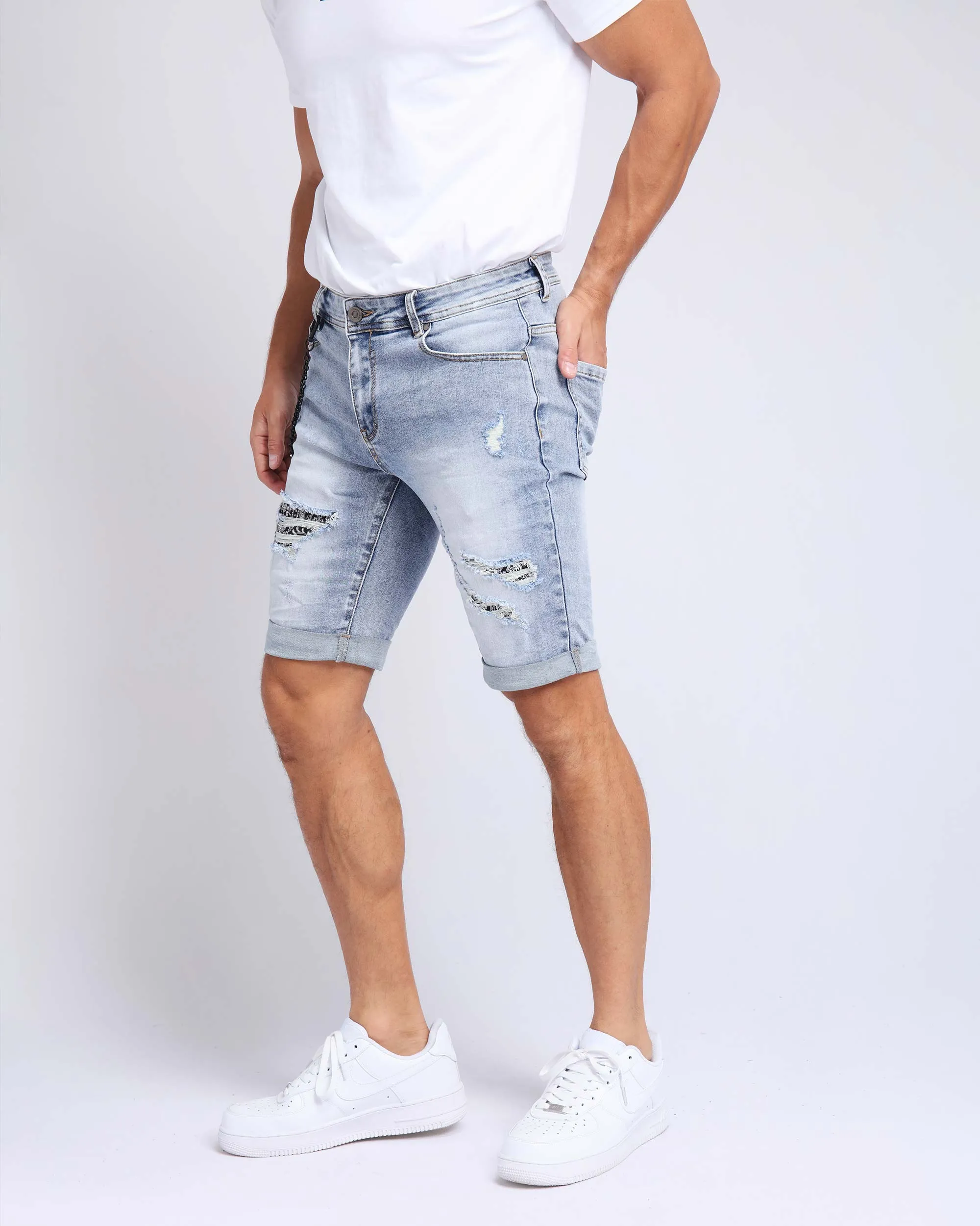 Slim fit Cropped Blue Ripped Jeans Shorts-Mexico Local Delivery