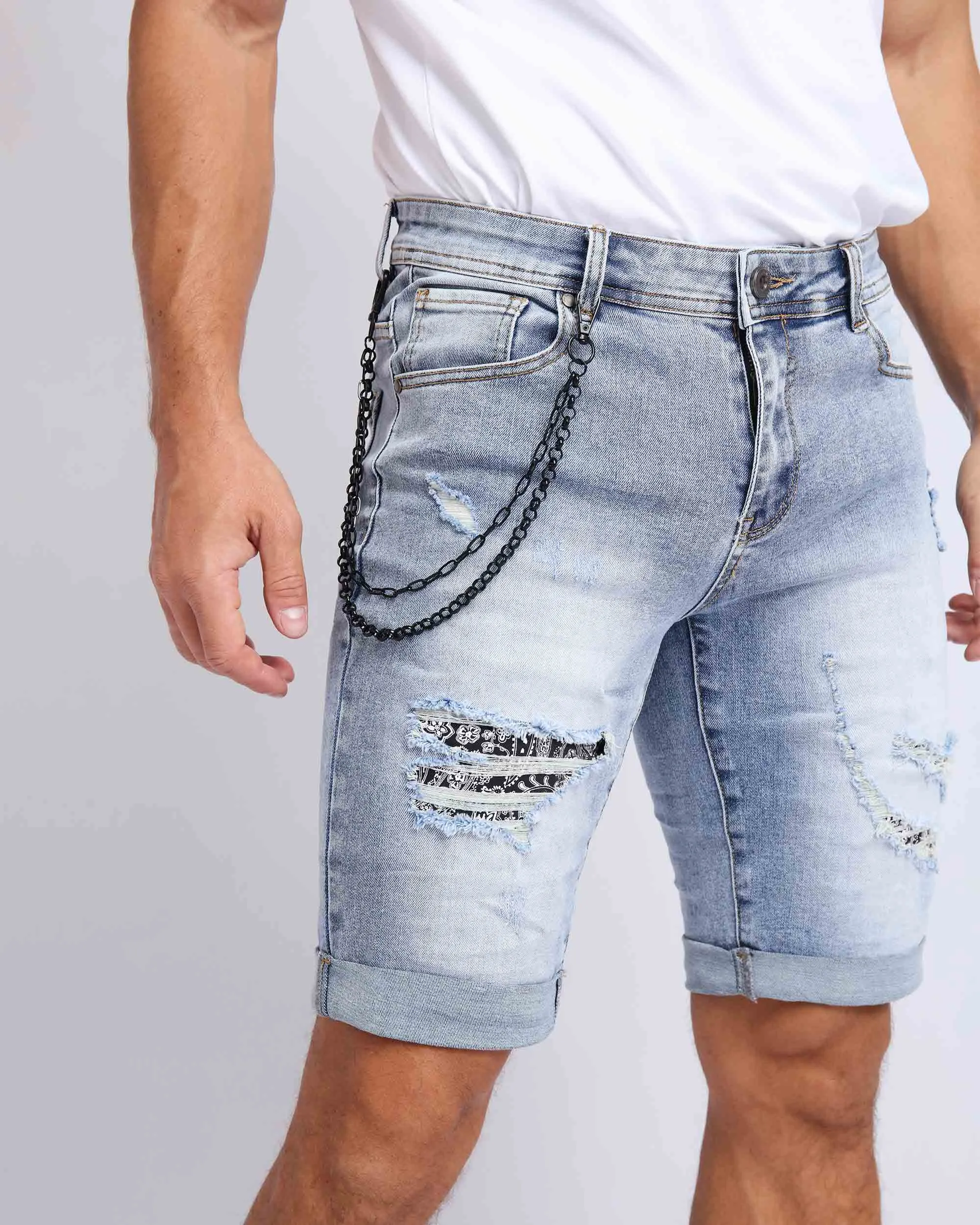 Slim fit Cropped Blue Ripped Jeans Shorts-Mexico Local Delivery