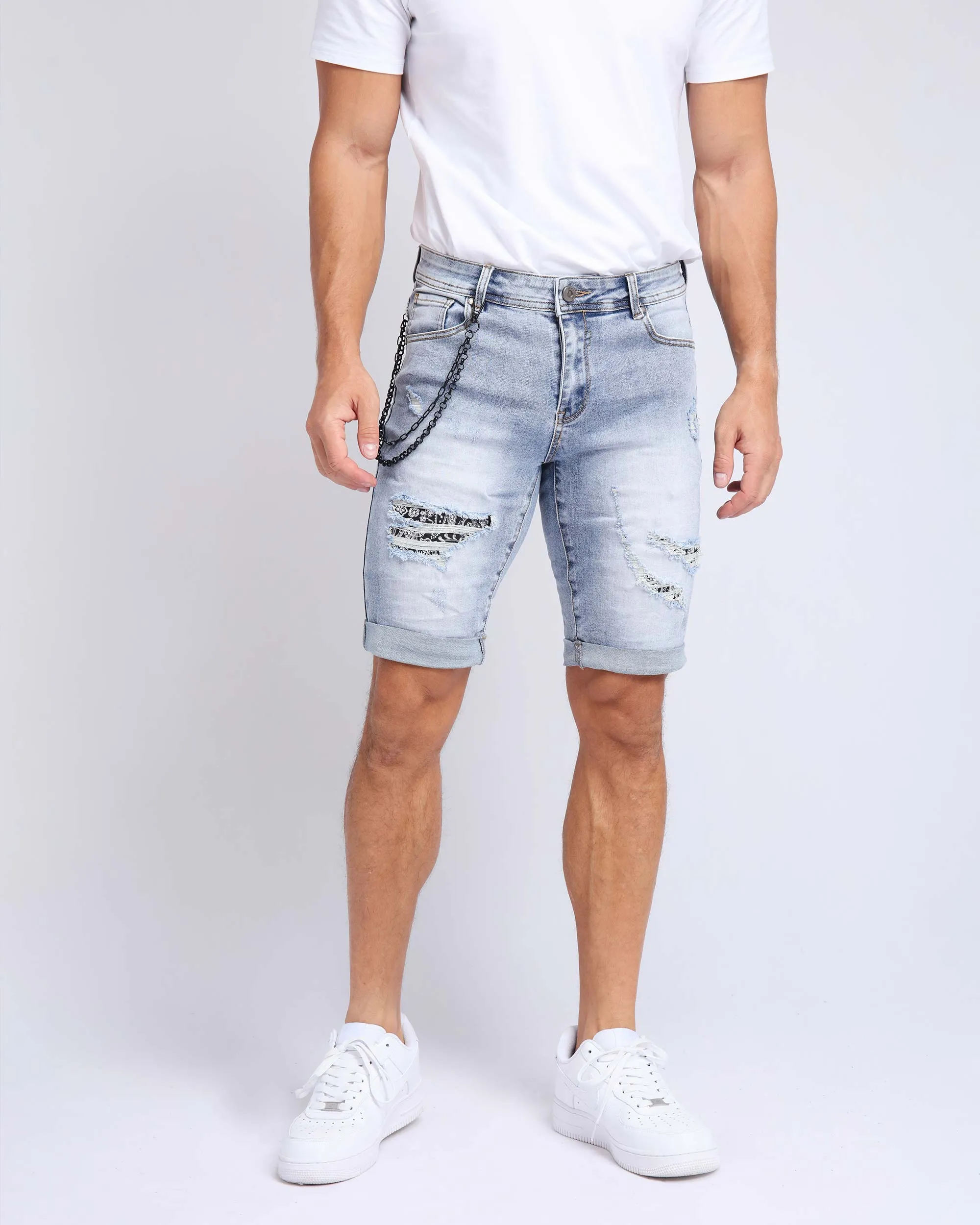 Slim fit Cropped Blue Ripped Jeans Shorts-Mexico Local Delivery
