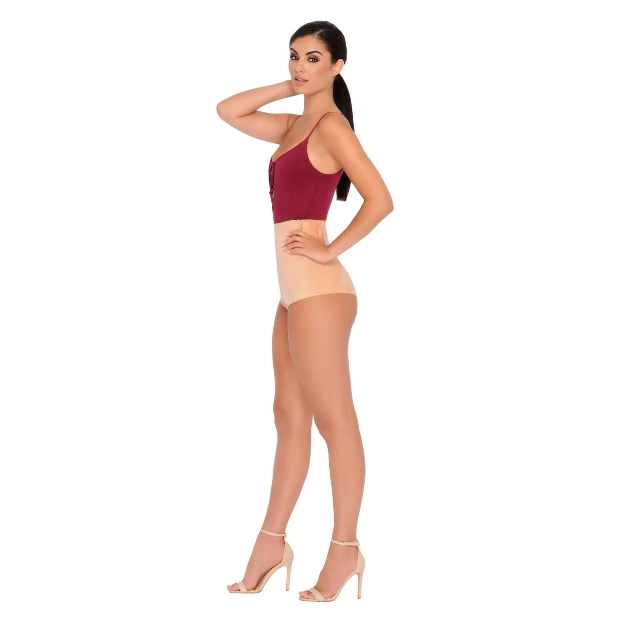 Soft Focus High Waisted Suedette Hot Pant Shorts in Camel