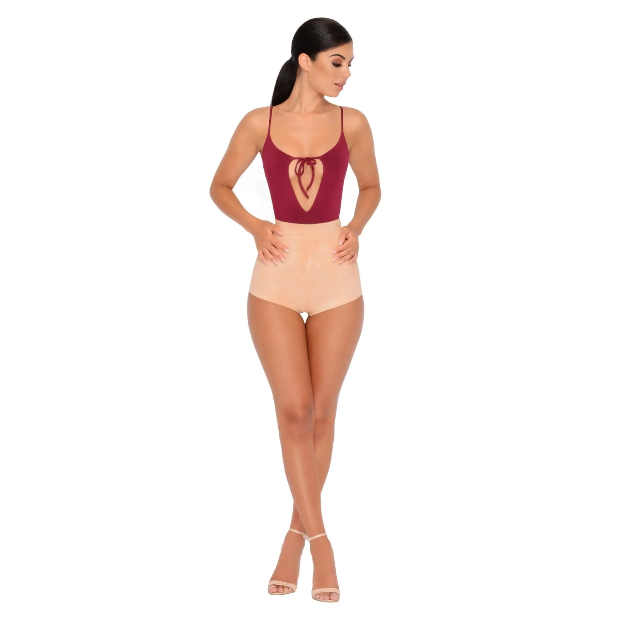 Soft Focus High Waisted Suedette Hot Pant Shorts in Camel