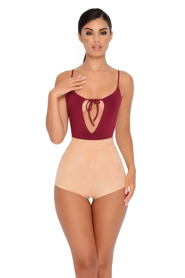 Soft Focus High Waisted Suedette Hot Pant Shorts in Camel