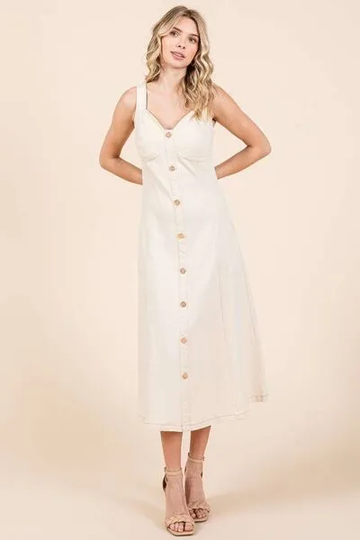 Stretch Twill Decor Button Midi Dress