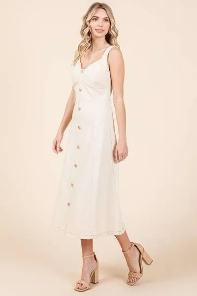 Stretch Twill Decor Button Midi Dress