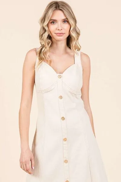 Stretch Twill Decor Button Midi Dress