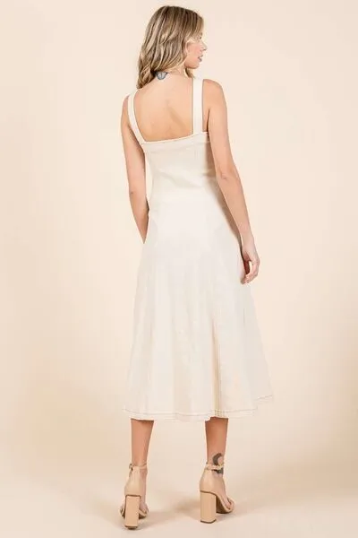 Stretch Twill Decor Button Midi Dress