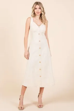 Stretch Twill Decor Button Midi Dress